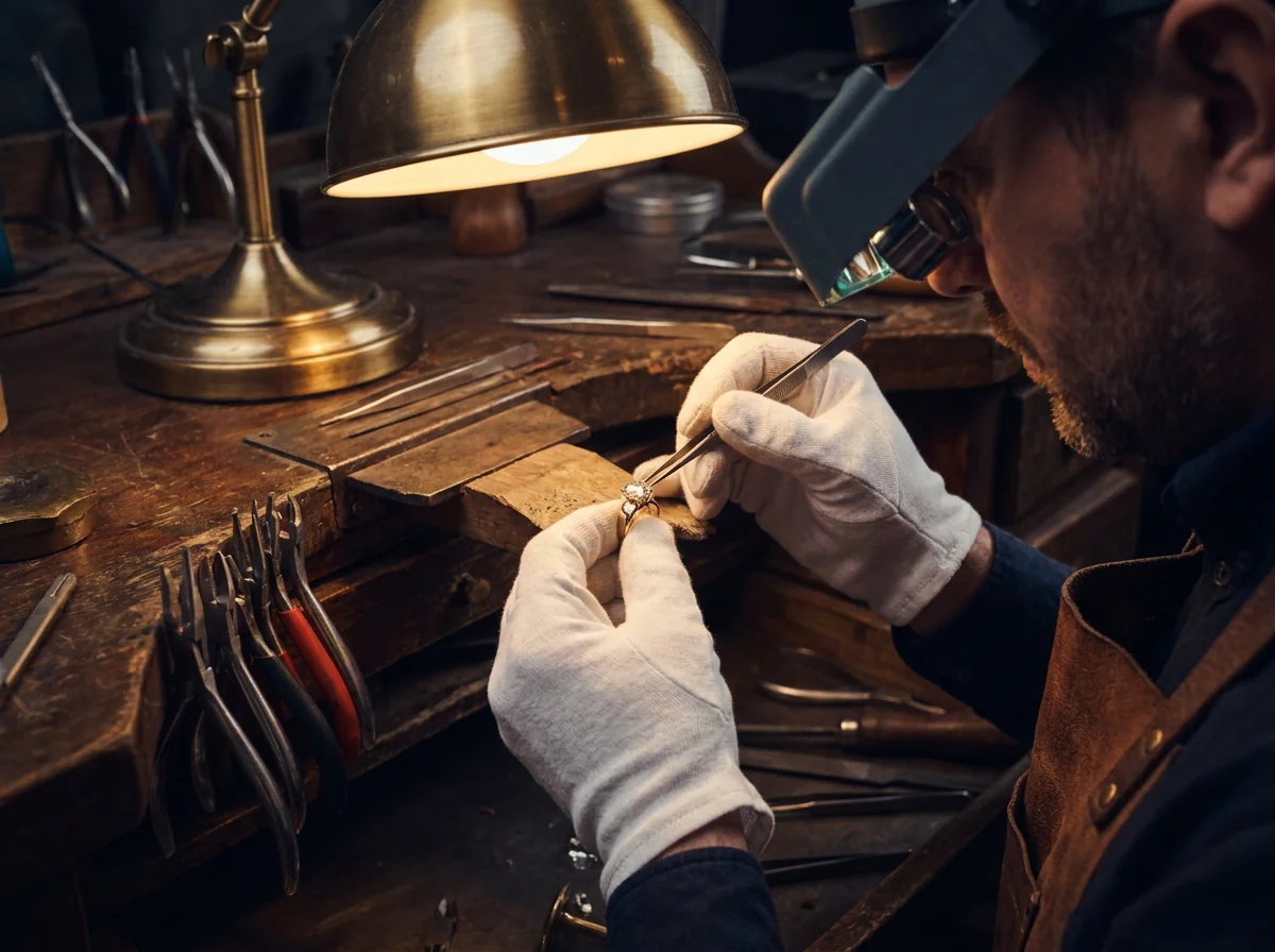 Master jeweller setting a diamond in the Blooming atelier