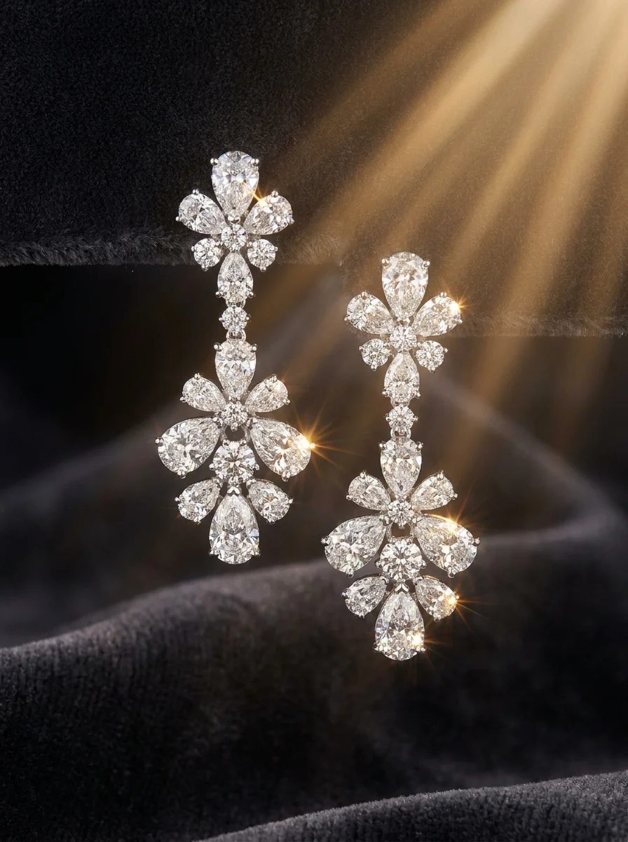 Diamond petal drop earrings from the Pétale collection