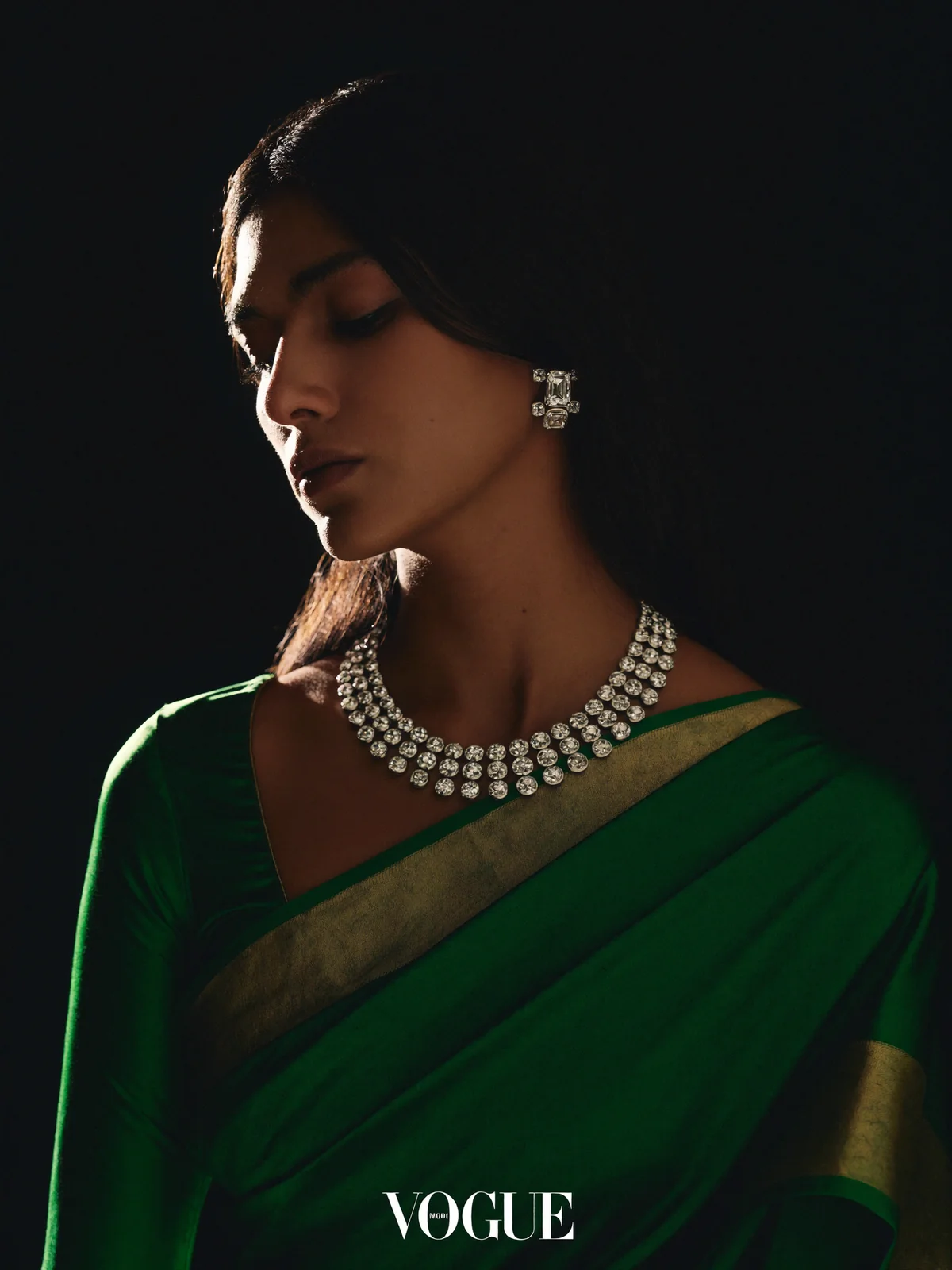 A bespoke diamond piece worn in editorial light